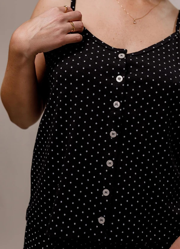 Piante Pijamas - Short Doll Blusa Abertura com Botões Póa Preto 2