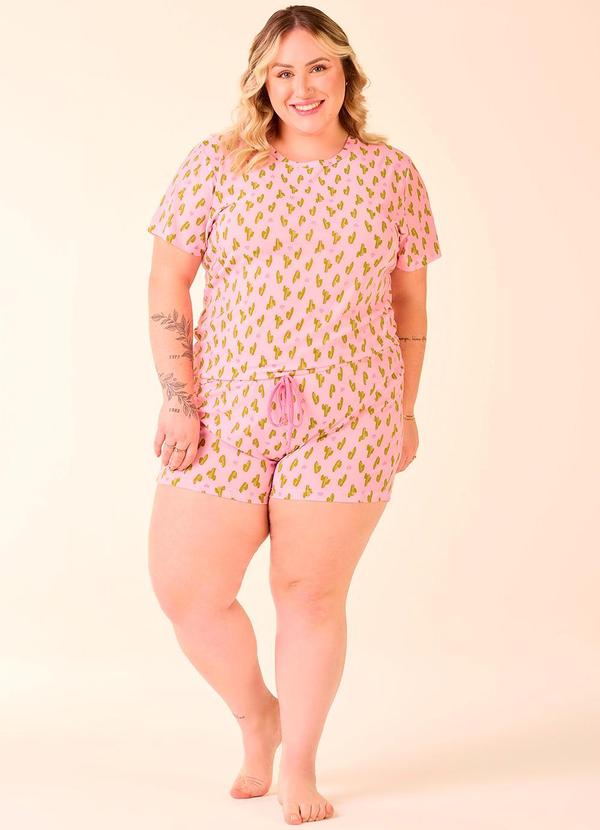 Merengue - Short Doll Plus Size Manga Curta Rosa