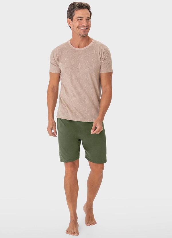 Malwee - Pijama Bege Curto Estampado em Malha