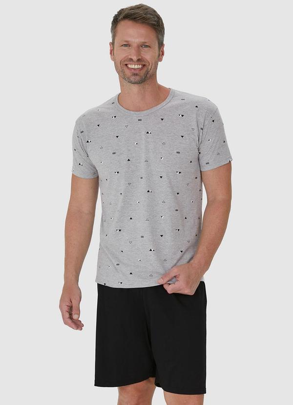 Malwee - Pijama Cinza Claro Curto Estampado em Malha