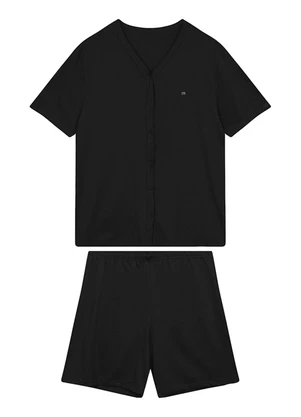 Malwee - Pijama Curto Botões & Bordado Preto - MALWEE
