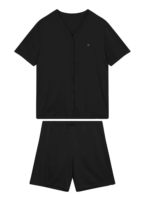 Malwee - Pijama Curto Botões & Bordado Preto