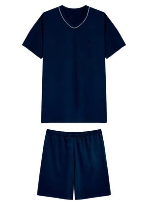 Malwee - Pijama Curto com Bordado Azul Marinho - MALWEE
