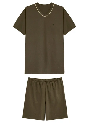 Malwee - Pijama Curto com Bordado Verde Oliva - MALWEE