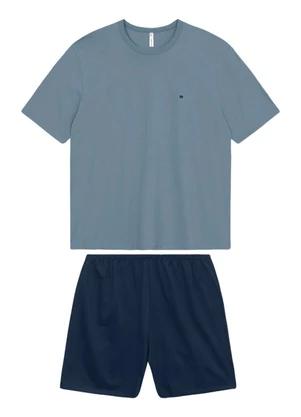 Malwee - Pijama Curto em Malha com Bordado Azul Pastel - MALWEE