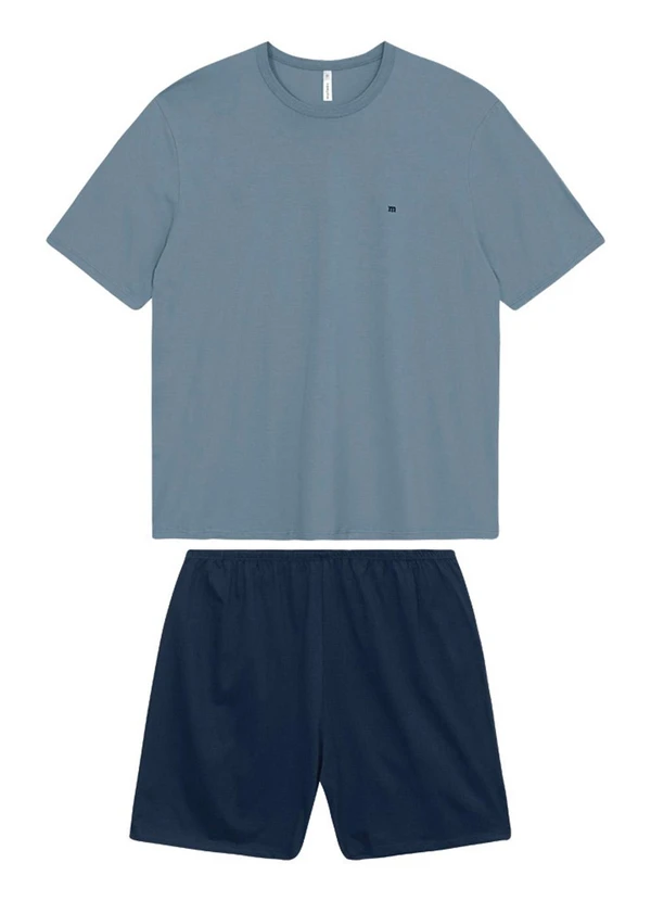 Malwee - Pijama Curto em Malha com Bordado Azul Pastel