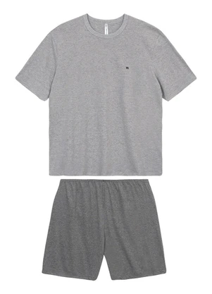 Malwee - Pijama Curto em Malha com Bordado Cinza - MALWEE