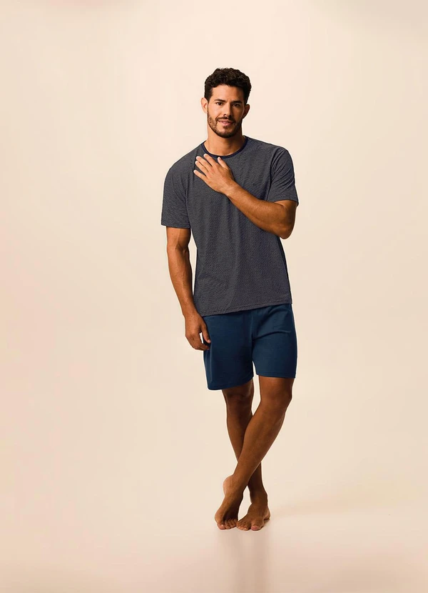 Malwee - Pijama Curto Malha Fio a Fio Azul Marinho