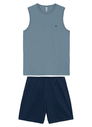 Malwee - Pijama Curto Masculino com Bordado Azul Pastel - MALWEE