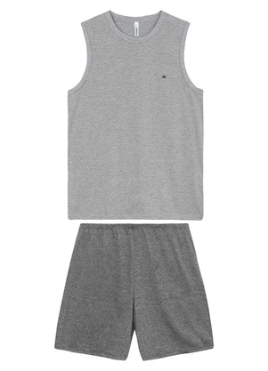 Malwee - Pijama Curto Masculino com Bordado Cinza - MALWEE