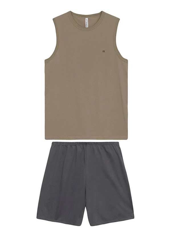 Malwee - Pijama Curto Masculino com Bordado Taupe