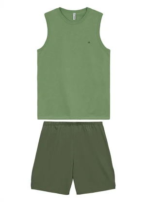 Malwee - Pijama Curto Masculino com Bordado Verde Menta - MALWEE