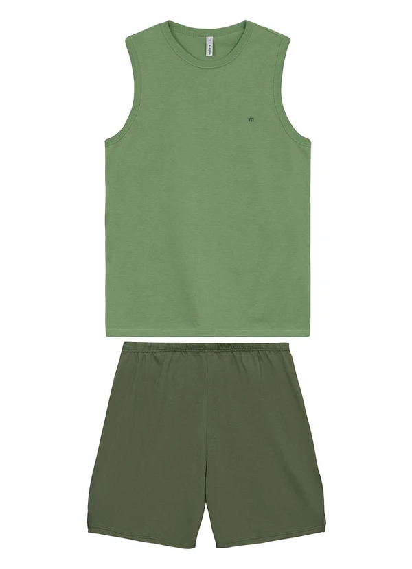 Malwee - Pijama Curto Masculino com Bordado Verde Menta