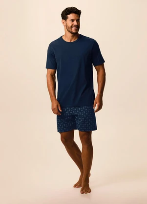 Malwee - Pijama Curto Masculino Estampado Azul Marinho - MALWEE
