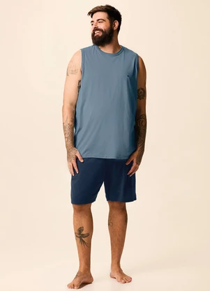 Malwee - Pijama Curto Regata Bordada Azul Pastel - MALWEE