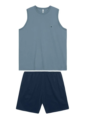 Malwee - Pijama Curto Regata Bordada Azul Pastel - MALWEE