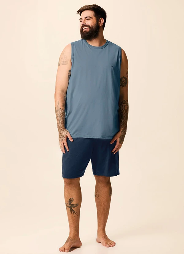 Malwee - Pijama Curto Regata Bordada Azul Pastel