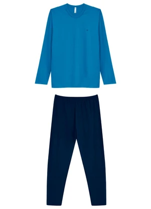 Malwee - Pijama Longo com Bordado Azul - MALWEE