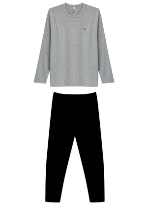 Malwee - Pijama Longo com Bordado Cinza Claro - MALWEE