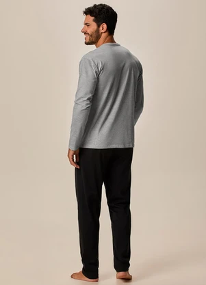 Malwee - Pijama Longo com Bordado Cinza Claro - MALWEE