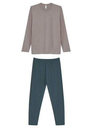 Malwee - Pijama Longo com Bordado Taupe - MALWEE