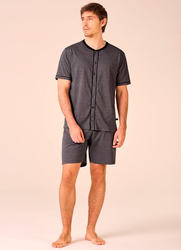 Merengue - Pijama Manga Curta com Abertura Frontal Cinza