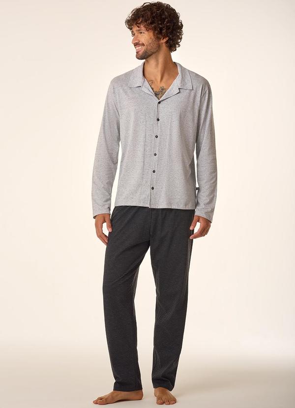 Merengue - Pijama Manga Longa com Abertura Frontal Cinza