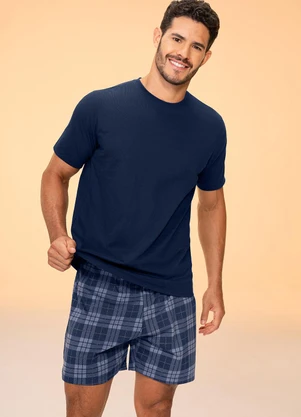 Zee Rucci - Pijama Masculino Camiseta e Bermuda Gola Azul - ZEE RUCCI