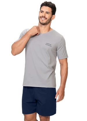 Zee Rucci - Pijama Masculino Camiseta e Bermuda Gola Cinza - ZEE RUCCI