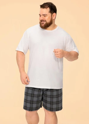 Zee Rucci - Pijama Masculino Plus Camiseta e Bermuda Cinza - ZEE RUCCI