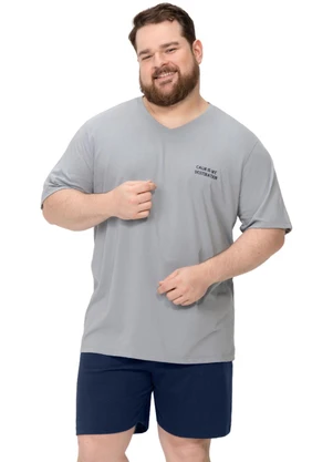 Zee Rucci - Pijama Masculino Plus Camiseta e Bermuda Cinza - ZEE RUCCI