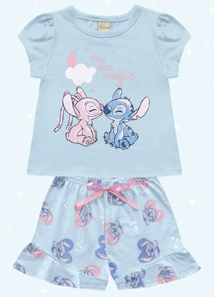 Fakini Kids - Cj.Pijama Blusa/Short Lilo & Stitch Azul - FAKINI KIDS