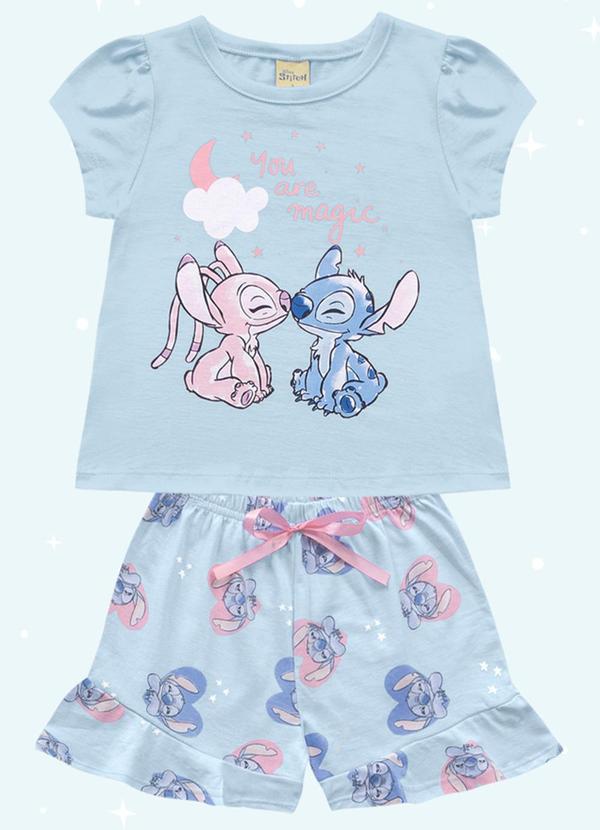 Fakini Kids - Conjunto Pijama Blusa e Shorts Lilo & Stitch Azul