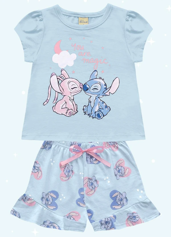 Fakini Kids - Cj.Pijama Blusa/Short Lilo & Stitch Azul