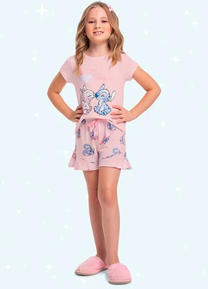 Fakini Kids - Cj.Pijama Blusa/Short Lilo & Stitch Rosa - FAKINI KIDS