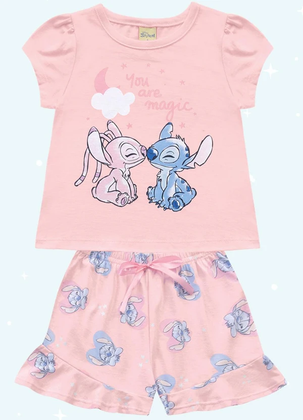 Fakini Kids - Cj.Pijama Blusa/Short Lilo & Stitch Rosa 3