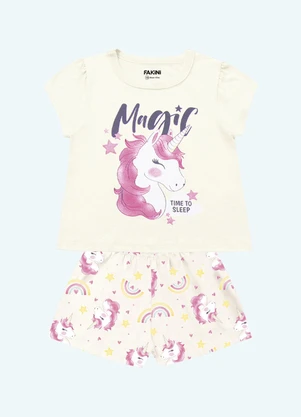 Fakini Kids - Conjunto Pijama Blusa e Short Bege - FAKINI KIDS