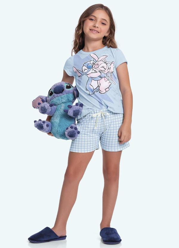 Fakini Kids - Conjunto Pijama Blusa e Short Lilo & Stitch Azul