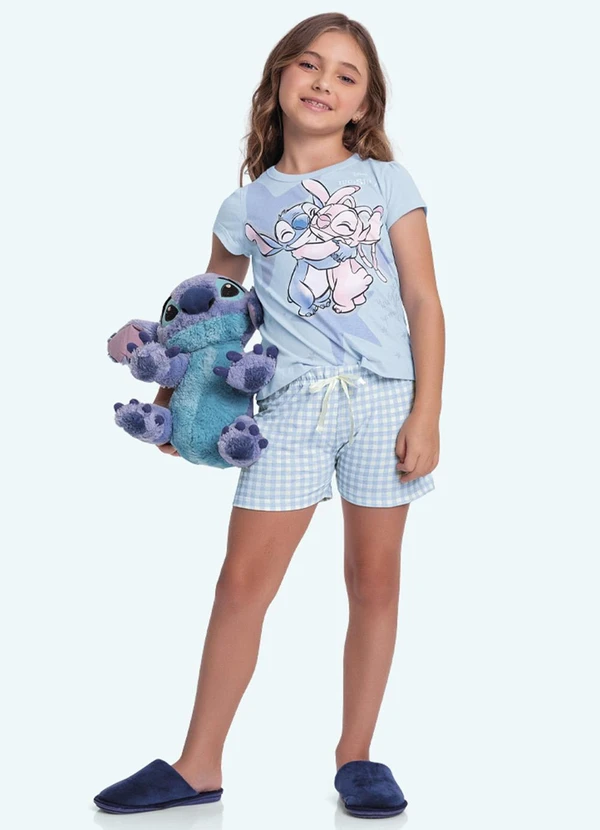 Fakini Kids - Conjunto Pijama Blusa e Short Lilo & Stitch Azul