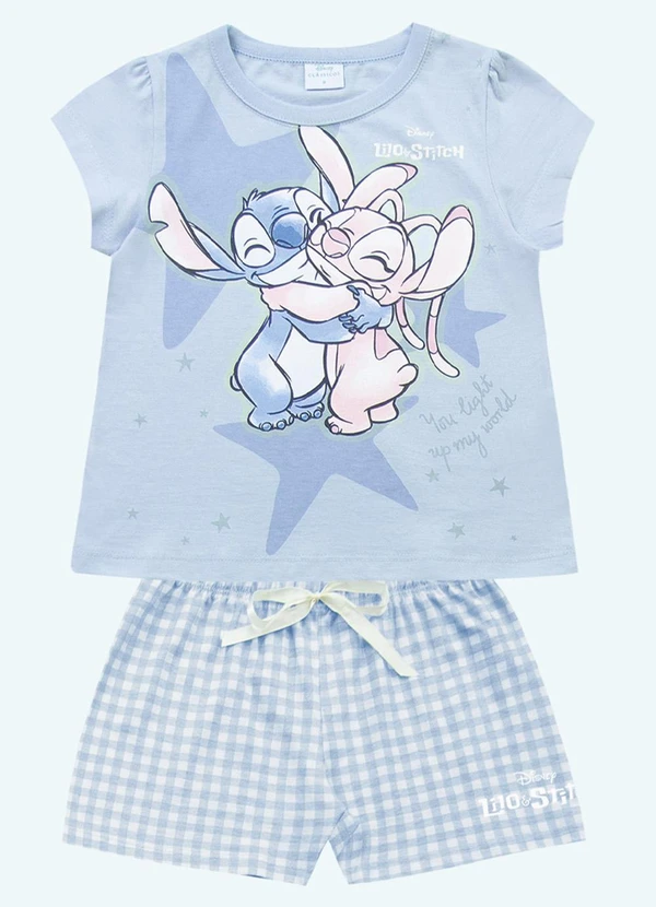 Fakini Kids - Conjunto Pijama Blusa e Short Lilo & Stitch Azul 5