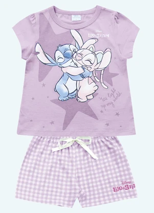 Fakini Kids - Conjunto Pijama Blusa e Short Lilo & Stitch Roxo - FAKINI KIDS