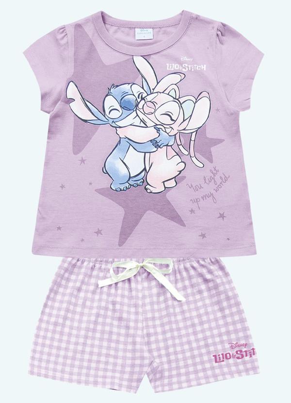 Fakini Kids - Conjunto Pijama Blusa e Short Lilo & Stitch Roxo