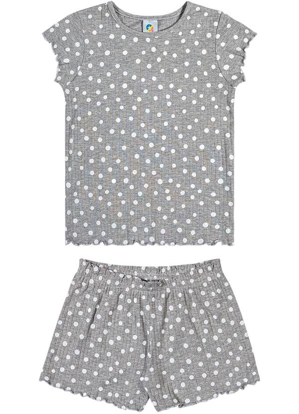 Alenice - Conjunto Pijama em Ribana Canelada Menina Cinza