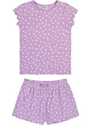 Outlet - Conjunto Pijama em Ribana Canelada Menina Roxo - OUTLET
