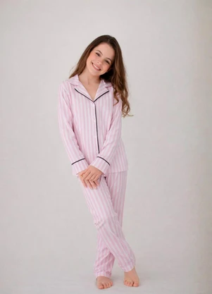 Piante Pijamas - Pijama Americano Longo Antonia Listrado Rosa - PIANTE PIJAMAS