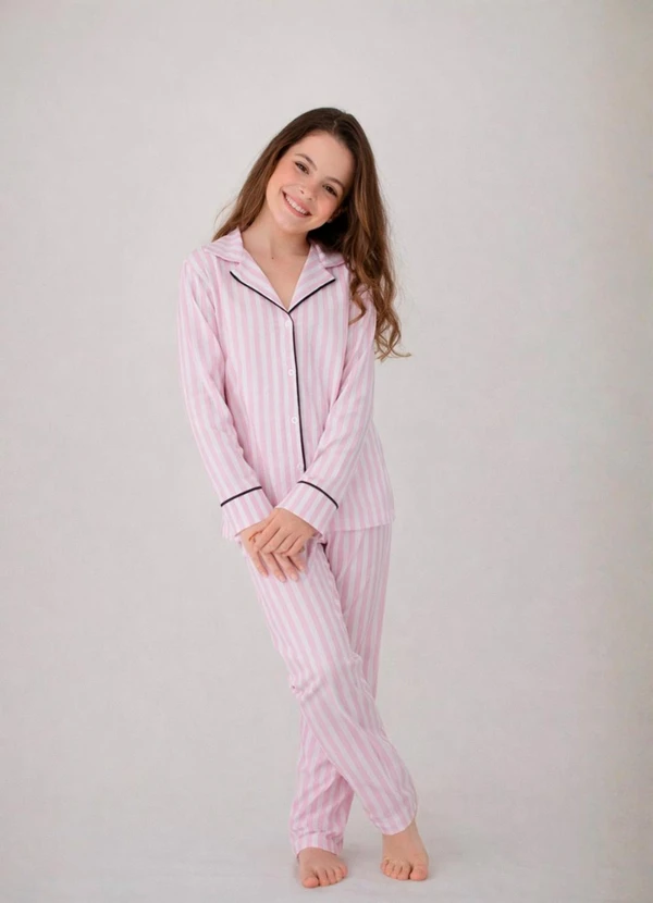 Piante Pijamas - Pijama Americano Longo Antonia Listrado Rosa