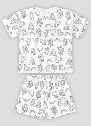 Pijama Blusa para Colorir e Short Quimby Branco - QUIMBY