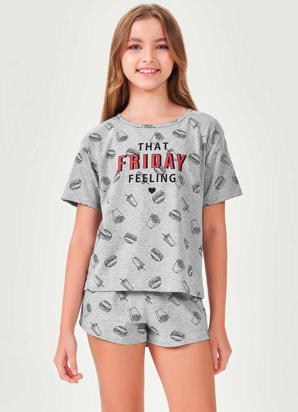 Espaço Pijama - Pijama Curto Feminino Infantil Mescla