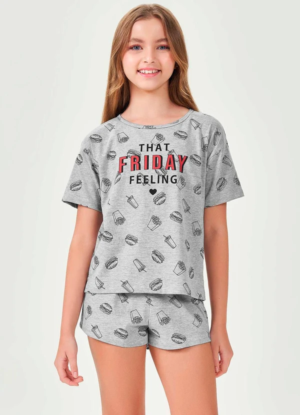 Espaço Pijama - Pijama Curto Feminino Infantil Mescla
