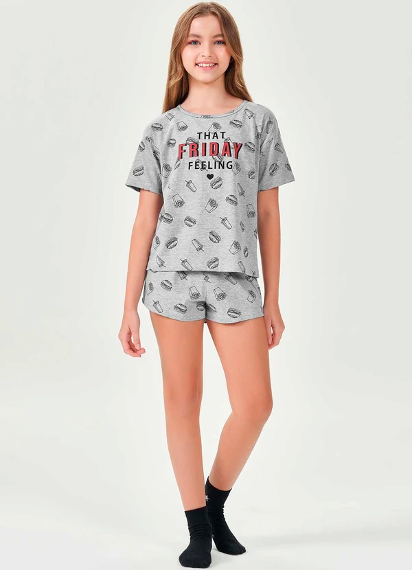 Espaço Pijama - Pijama Curto Feminino Infantil Mescla 3